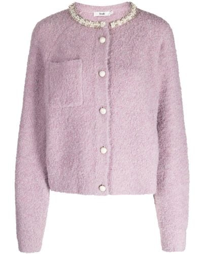 B+ AB Faux-pearl Embellished Knitted Cardigan - Pink