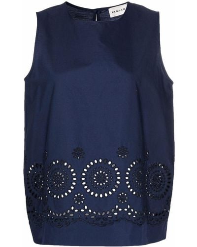 P.A.R.O.S.H. Broderie-anglaise Sleeveless Blouse - Blue