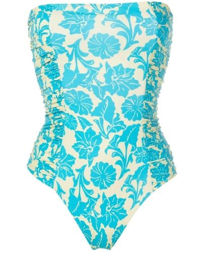 Clube Bossa Floral-print Detachable-strap Swimsuit - Blue