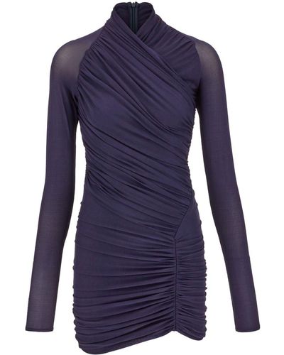 Ferragamo Ruched Long-sleeve Minidress - Blue
