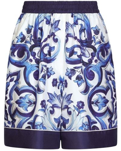 Dolce & Gabbana Zijden Pyjamashorts Met Majolica-print - Blauw