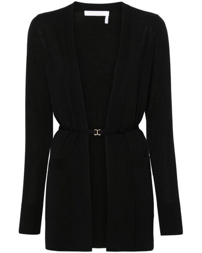 Chloé Cardigan en maille de laine avec ceinture - Noir