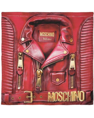 Moschino Foulard en soie à imprimé Biker Jacket - Rouge