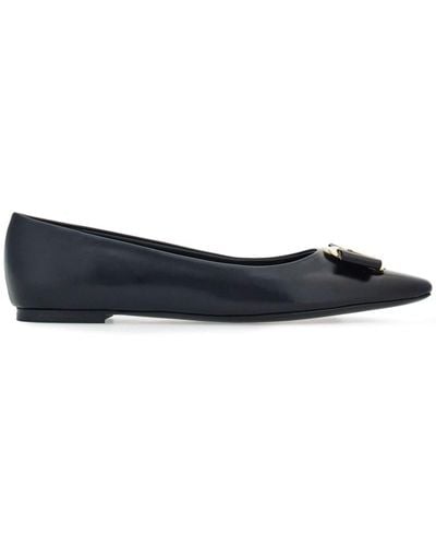 Ferragamo New Vara-Bow Lambskin Ballerina Shoes - Blue