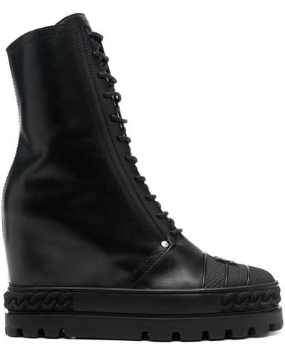 Casadei 120mm Lace-up Leather Boots - Black