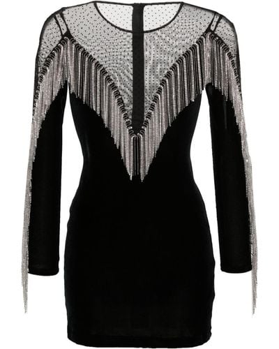 Nissa Fringe-detail Velvet Mini Dress - Black