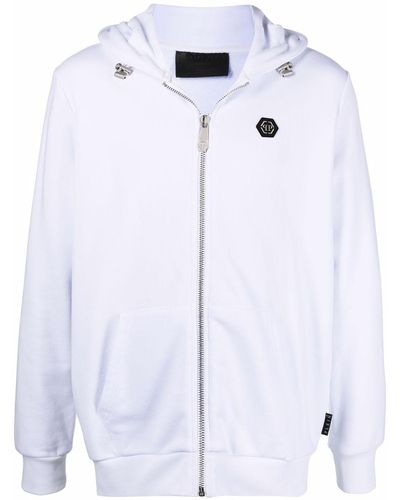 Philipp Plein Embellished Skull Logo-print Zip Hoodie - White