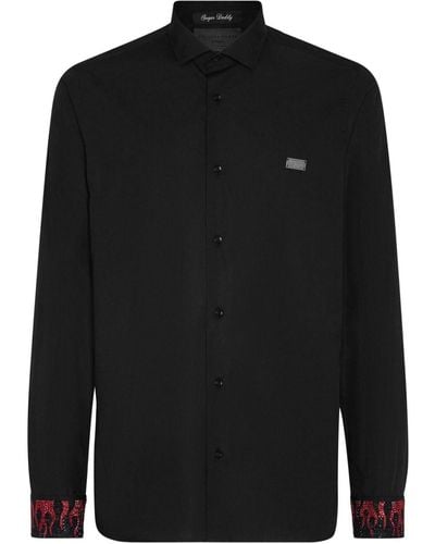 Philipp Plein Overhemd Met Vlammen Afwerking - Zwart