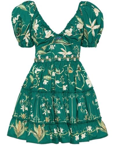 Agua Bendita Manzanilla Esmeralda Floral-print Dress - Groen