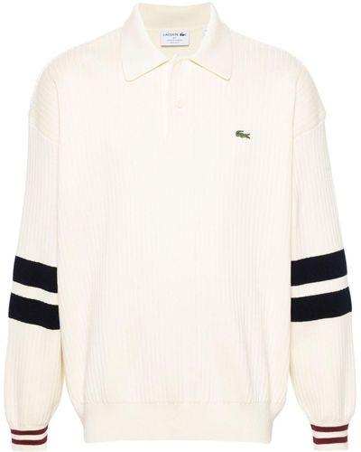 Lacoste Logo-patch Ribbed Polo Jumper - Natural