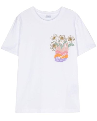 PS by Paul Smith Daisy-print Cotton T-shirt - White