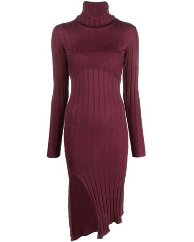 Patrizia Pepe Ribbed-knit Wool-blend Dress - Purple