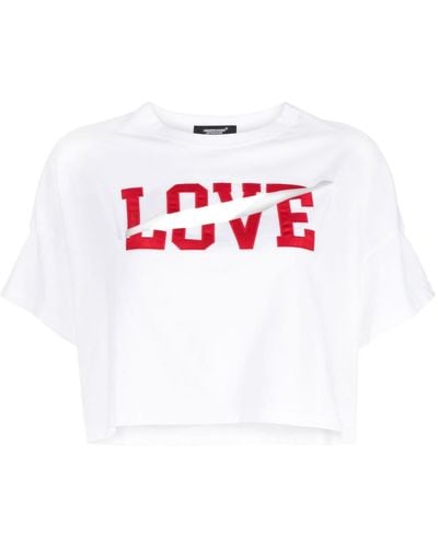 Undercover Slogan-print Cut-out T-shirt - Red