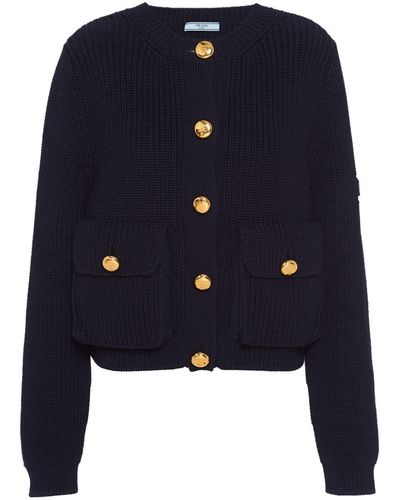 Prada Button-detailed Wool Cardigan - Blue