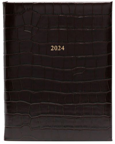 Aspinal of London Journal en cuir A4 Day to Page 2024 - Noir