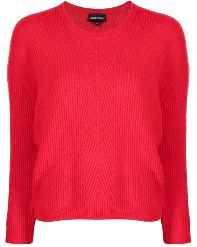 Emporio Armani Ribbed-knit Drop-shoulder Sweater - Red