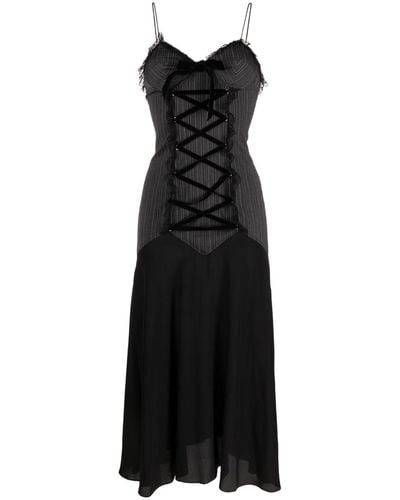 Alessandra Rich Pinstripe Lace-up Midi Dress - Black