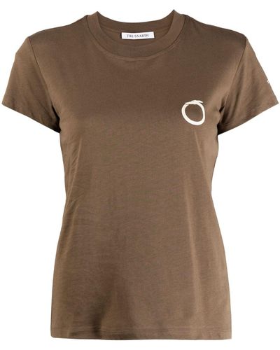 Trussardi T-shirt en coton à logo imprimé - Marron