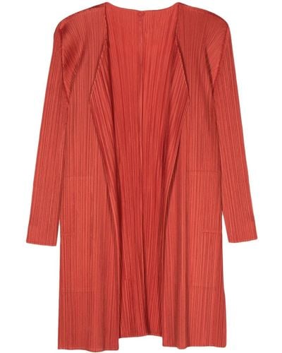 Pleats Please Issey Miyake Open Pleated Duster Coat - Red