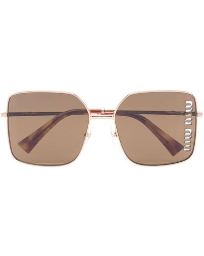 Miu Miu Logo-detail Square-frame Sunglasses - Brown