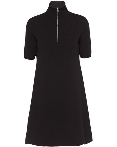 Prada Mock-neck Wool Mini Dress - Black