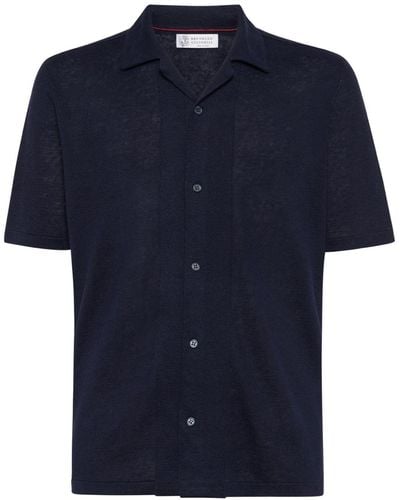 Brunello Cucinelli Linen-blend Short-sleeved Shirt - Blue