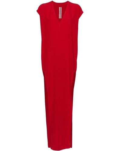 Rick Owens V-neck Crepe Maxi Dress - Red