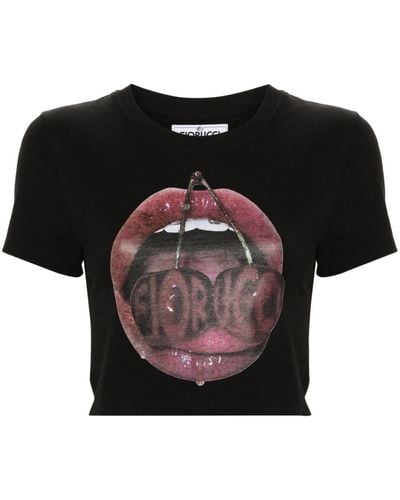 Fiorucci T-shirt crop con stampa - Nero