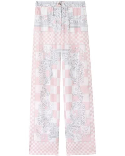 Versace Graphic-print Silk Flared Trousers - White