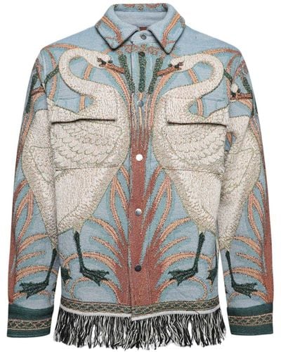 Amiri Swan Tapestry Fringed Shirt - Grey
