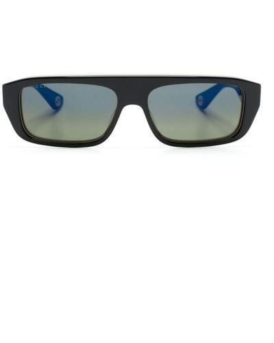 Gucci Engraved-logo Rectangle-frame Sunglasses - Blue