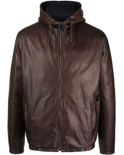 Dell'Oglio Hooded Leather Jacket - Brown