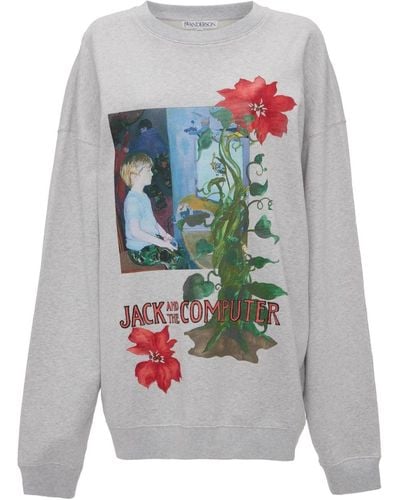 JW Anderson Graphic-print Organic Cotton Sweatshirt - Grey