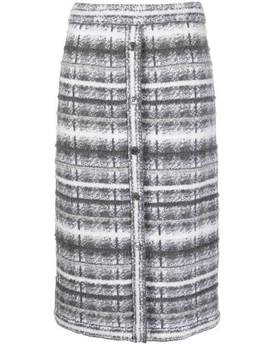 Thom Browne Tartan Bouclé Straight Skirt - Grey