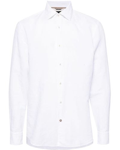 BOSS C-hal Kent Contrast-button Cotton-linen Shirt - White