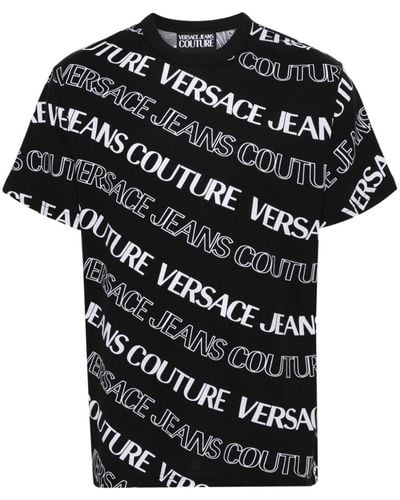 Versace T-shirt en coton à logo imprimé - Noir