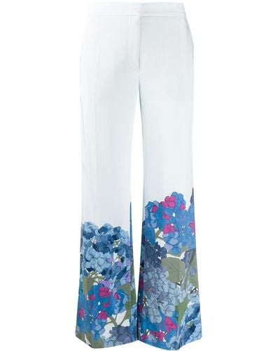Valentino Garavani Macro Ortensia Print Flared Trousers - Blue