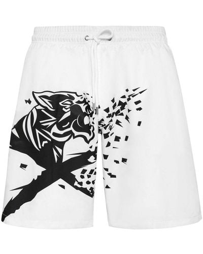 Philipp Plein Tiger Print Swim Shorts - White