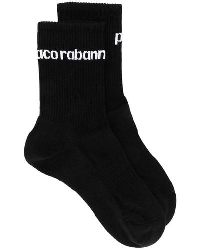 Rabanne Ribbed Knit Logo Socks - Black