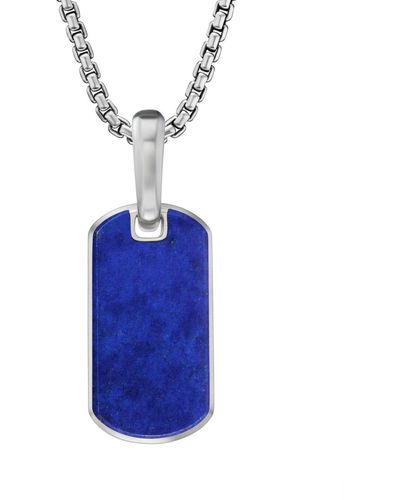 David Yurman Sterling Silver Chevron Lapis Lazuli Tag - Blue