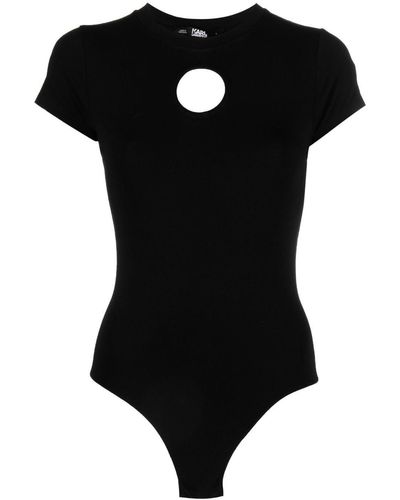 Karl Lagerfeld Cut-out Organic Cotton Bodysuit - Black