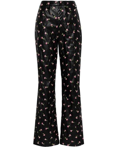 ROTATE BIRGER CHRISTENSEN Floral-embroidered Straight-leg Trousers - Black