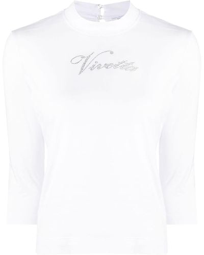 Vivetta Rhinestone-logo Mock-neck T-shirt - White