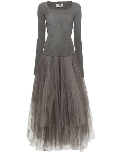 Marc Le Bihan Tiered Tulle-panelled Maxi Dress - Grey