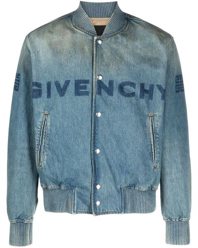 Givenchy Logo-print Denim Bomber Jacket - Men's - Cotton/cupro - Blue