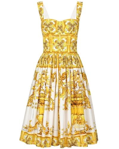 Dolce & Gabbana Majolica Flared Cotton Dress - Yellow