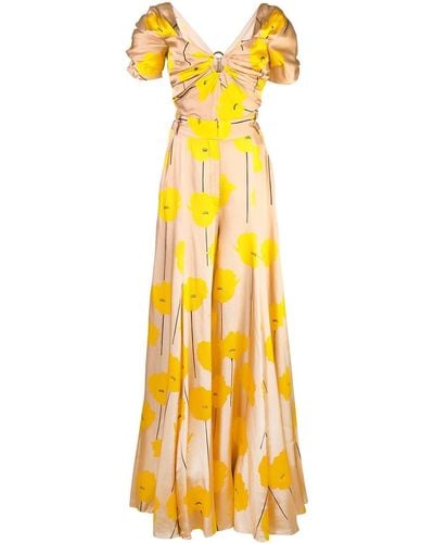 Carolina Herrera Vestido largo con estampado floral - Amarillo