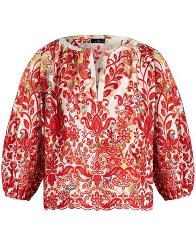 Etro Paisley-print embroidered poplin blouse - Rot
