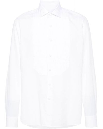 Tagliatore Plissé Poplin Cotton Shirt - White
