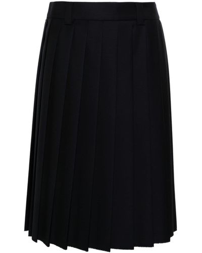 Miu Miu Embroidered-logo Pleat Wool Skirt - Black